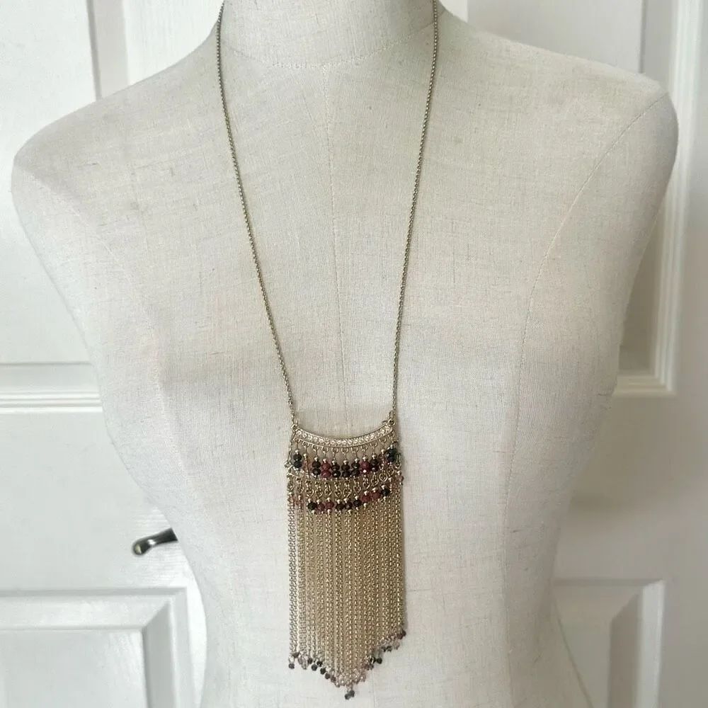 Inc Gold tone beaded chain pendant necklace